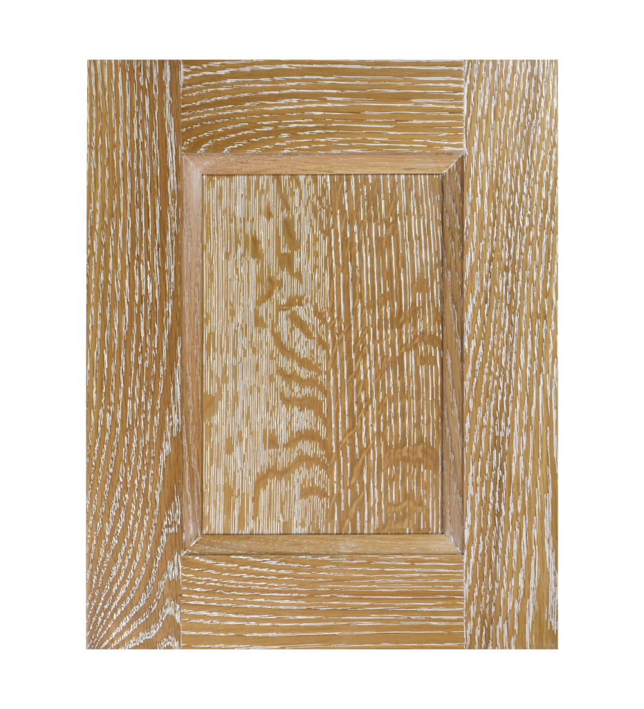 Door Style : Chandler Species : White Oak (Quarter Cut) - Stained : Natural - Treatment : White Powder Glaze - Weathered